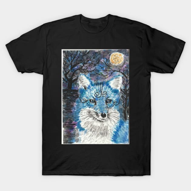 Blue fox  moon T-Shirt by SamsArtworks
